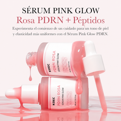 Sérum facial iluminador de 30 ml con PDRN de salmón y péptidos rosas; trata manchas oscuras, unifica el tono, mejora la elasticidad, suaviza y reafirma; contiene adenosina.