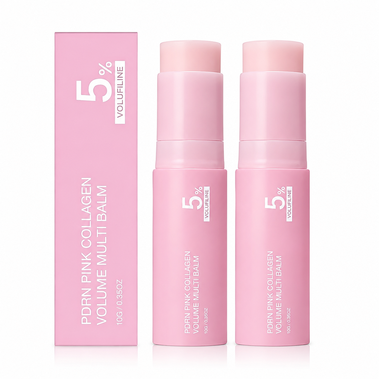 Bálsamo en barra multivolumen de colágeno rosa PDRN, antienvejecimiento, reafirmante, antiarrugas para ojos, cuello, frente y líneas de expresión.
