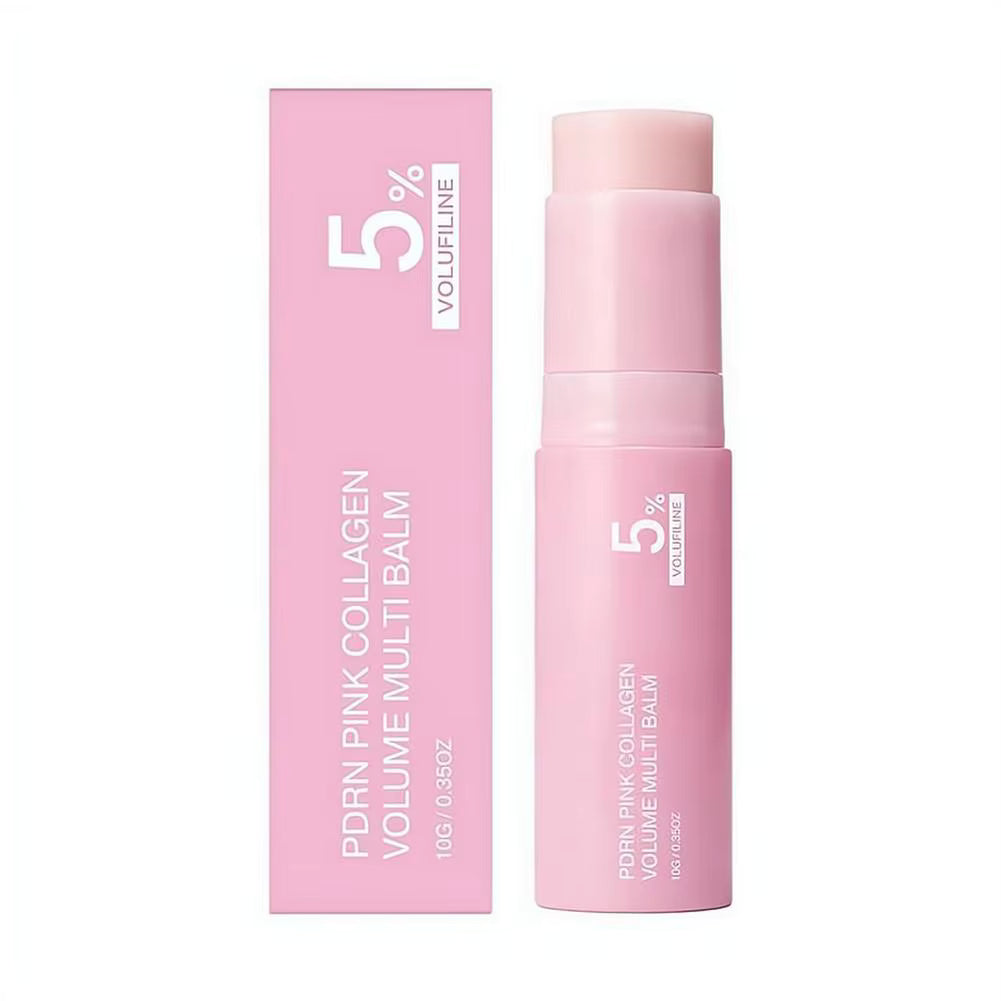 Bálsamo en barra multivolumen de colágeno rosa PDRN, antienvejecimiento, reafirmante, antiarrugas para ojos, cuello, frente y líneas de expresión.