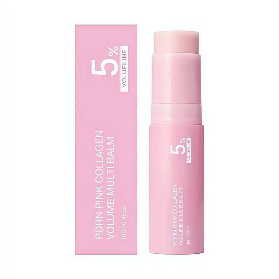 Bálsamo en barra multivolumen de colágeno rosa PDRN, antienvejecimiento, reafirmante, antiarrugas para ojos, cuello, frente y líneas de expresión.