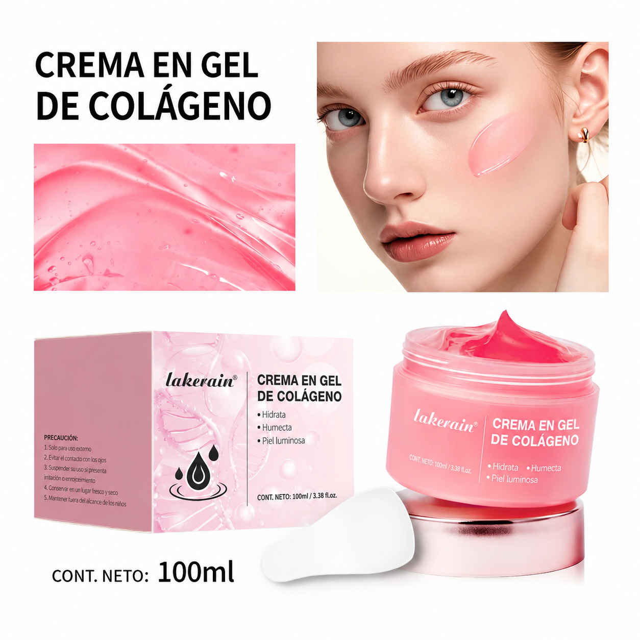 Crema en gel de colágeno (100 ml) con niacinamida: reafirmante, calmante, hidratante y antiedad; cuidado de la piel y gel facial.