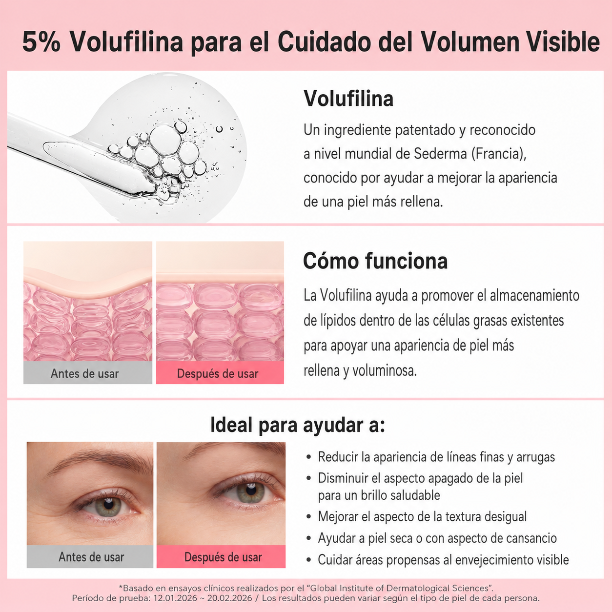 Bálsamo en barra multivolumen de colágeno rosa PDRN, antienvejecimiento, reafirmante, antiarrugas para ojos, cuello, frente y líneas de expresión.